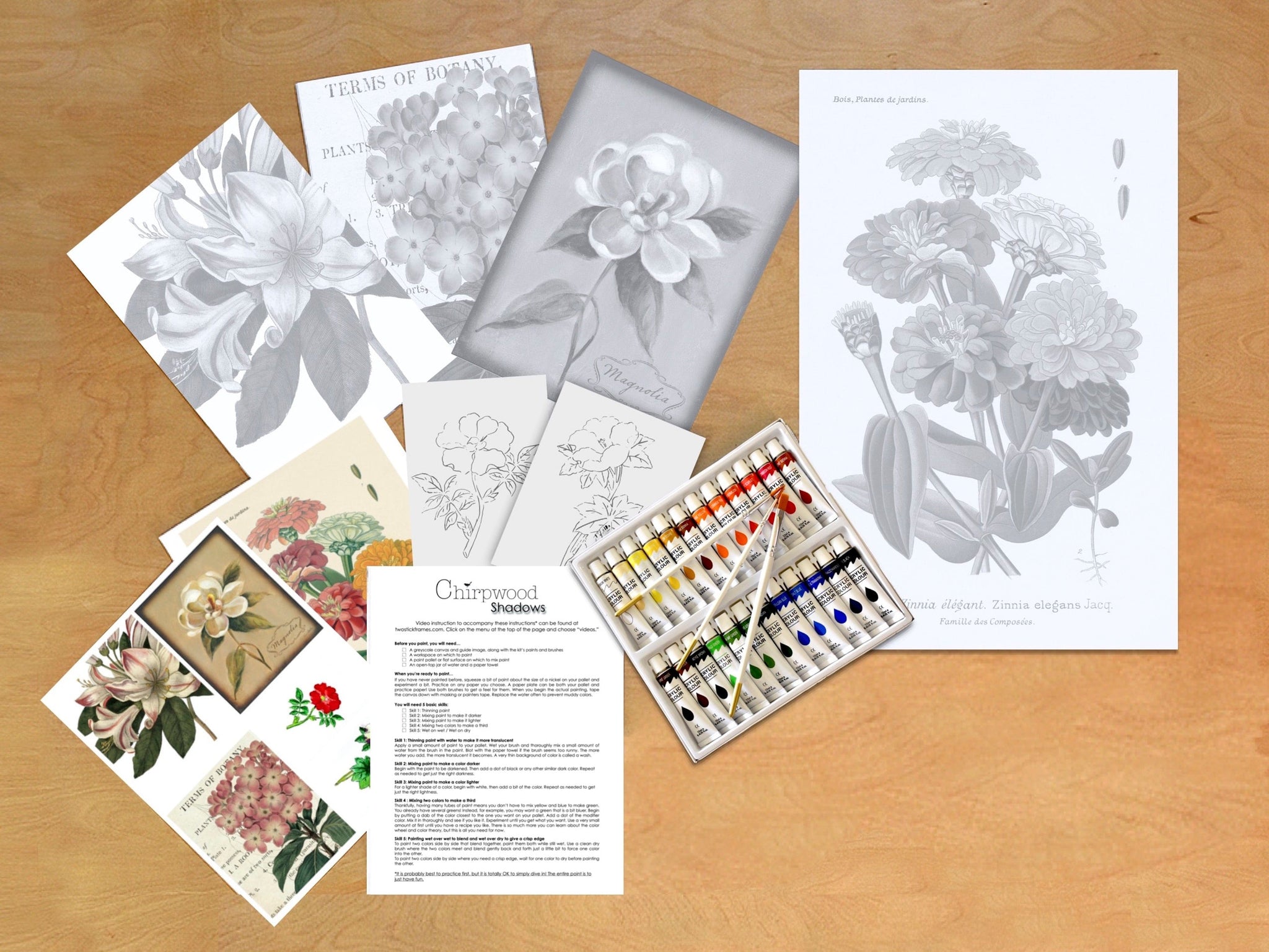 Chirpwood Shadows Multi-Canvas Art Kit: Botanicals Paint Kit Paint by Shadows Paint by Numbers Alternative