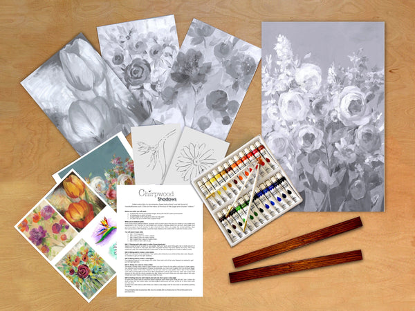 Chirpwood Shadows Multi-Canvas Art Kit: Flowers 2 Paint Kit Paint by Shadows Paint by Numbers Alternative
